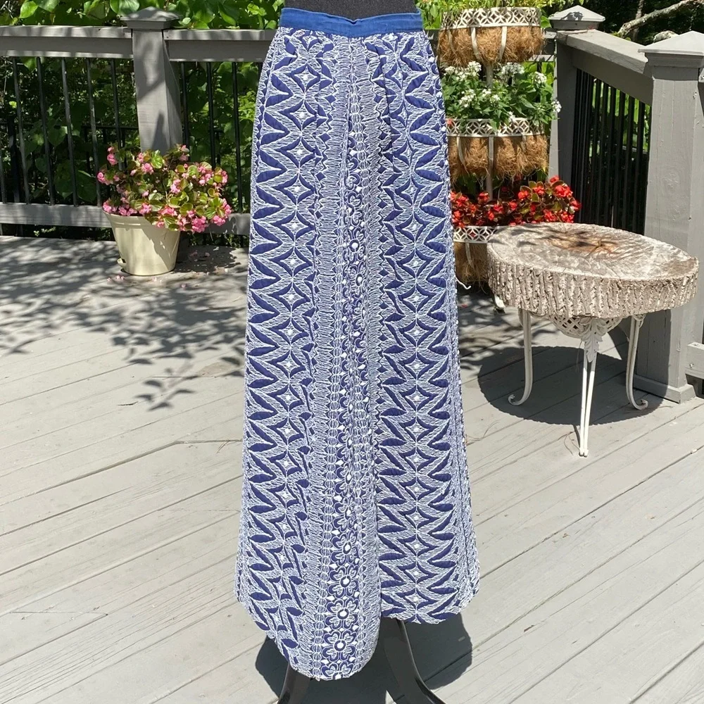 Vintage 60s Metal Side Zipper Embroidered Boho Peasant Hippie Maxi Skirt - Picture 3 of 9